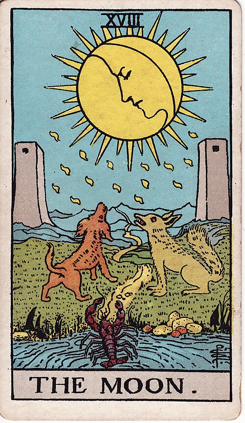 The Moon tarot card, Rider–Waite–Smith deck