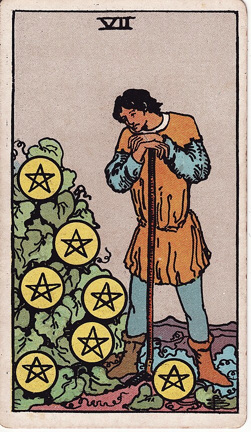 Seven of Pentacles tarot card, Rider–Waite–Smith deck