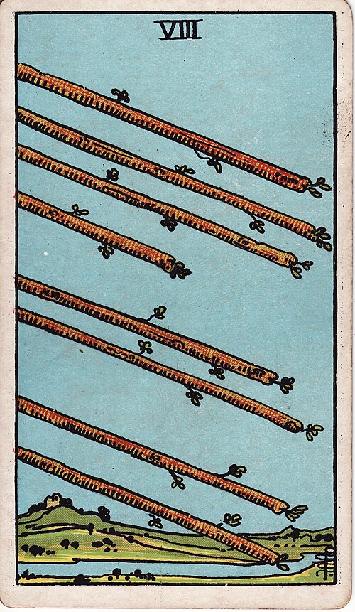 Eight of Wands tarot card, Rider–Waite–Smith deck