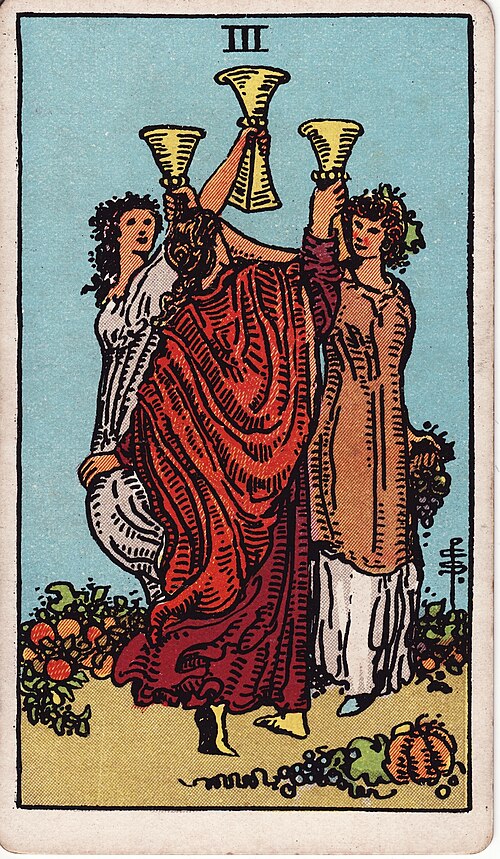 Three of Cups tarot card, Rider–Waite–Smith deck