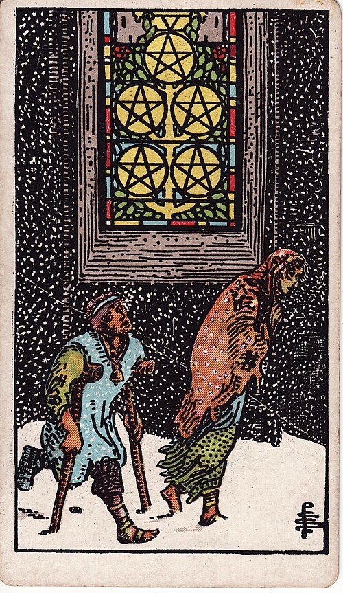 Five of Pentacles tarot card, Rider–Waite–Smith deck