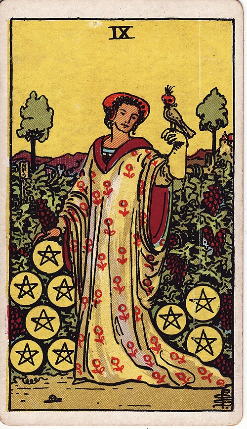 Nine of Pentacles tarot card, Rider–Waite–Smith deck