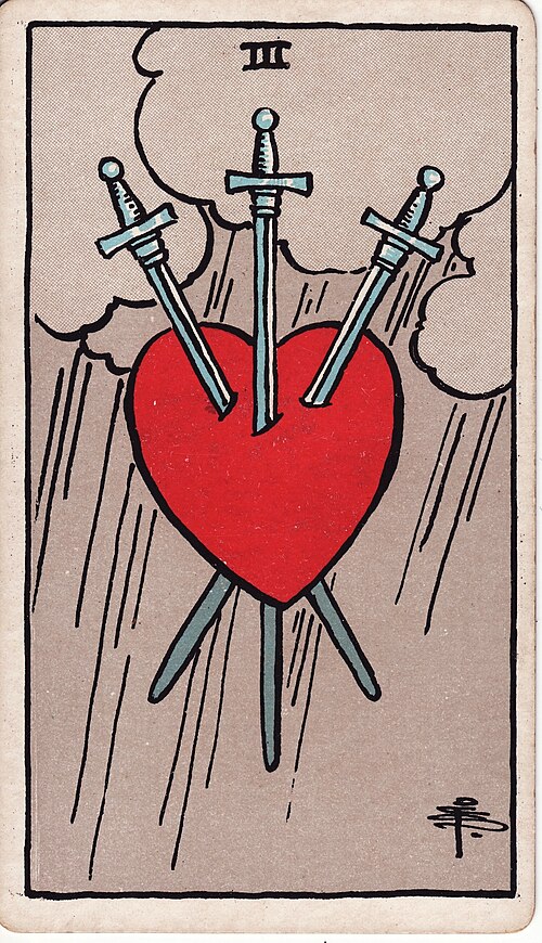 Three of Swords tarot card, Rider–Waite–Smith deck