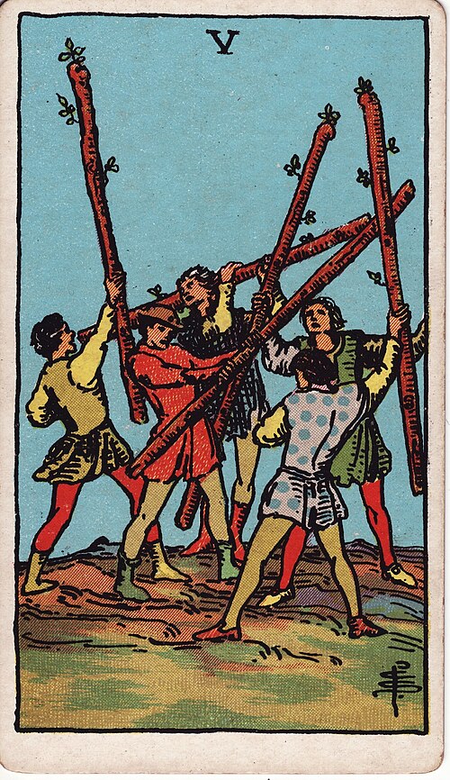 Five of Wands tarot card, Rider–Waite–Smith deck