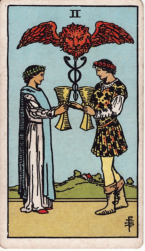 Two of Cups tarot card, Rider–Waite–Smith deck