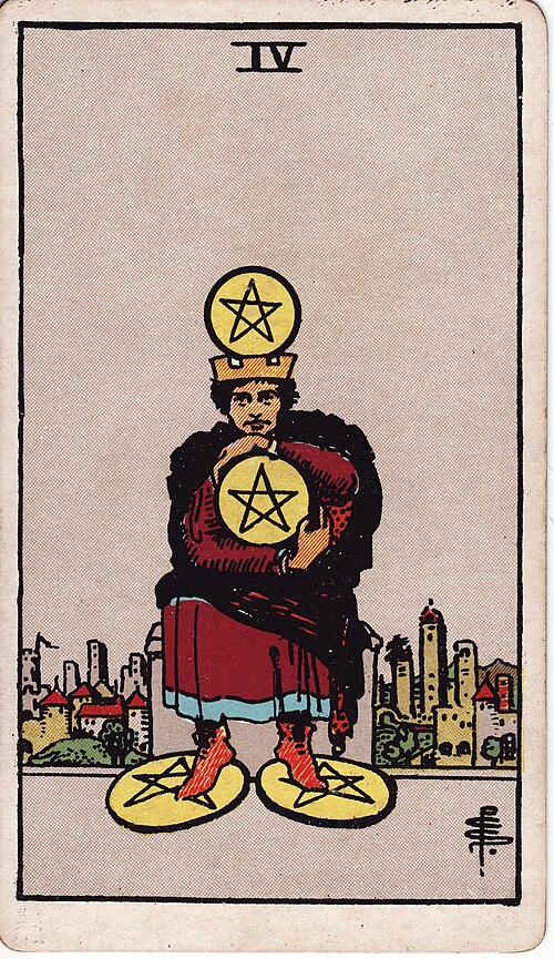 Four of Pentacles tarot card, Rider–Waite–Smith deck