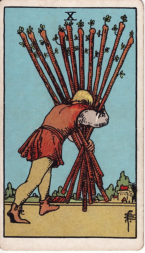Ten of Wands tarot card, Rider–Waite–Smith deck