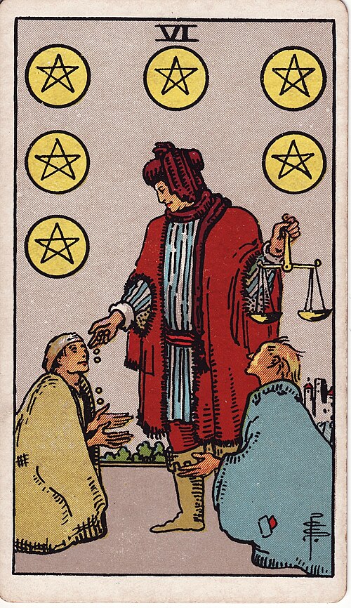 Six of Pentacles tarot card, Rider–Waite–Smith deck